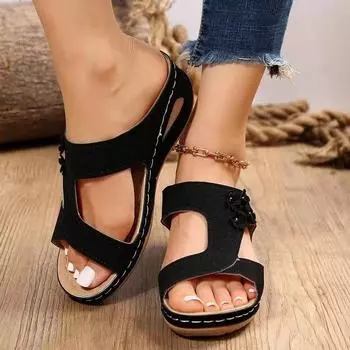 Women s Summer Large Size Slope Heel Sandal Slippers Design Elegant Thick Bottom Slippers 42 чёрный