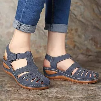 Women s Summer Sandals 2024 Luxury Artificial Leather Platform Barefoot Shoes For Women Comfortable Outdoor Trekking Sandals 35 чёрный