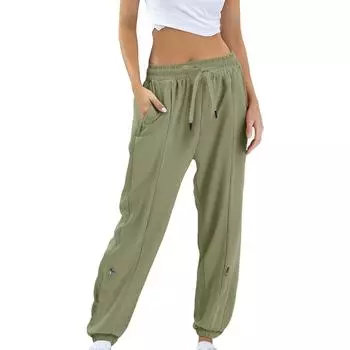 Women s Thin Loose Slim Drawstring Breathable Quick Dry Solid Color Pants L зелёный