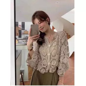 Women s Thin Skeleton Knit Long Sleeve Cardigan Design Elegant Short Jacket XL