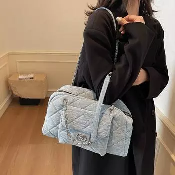 Women s Underarm Chain Bag Large Capacity Lightweight Tote Bag светло-синий