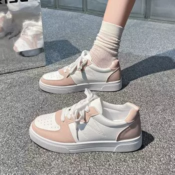 Women s Vulcanize Shoes Flat Classic Sports Lace Up Skateboard Board Shoe Walking White Running Sneakers 36 розовый