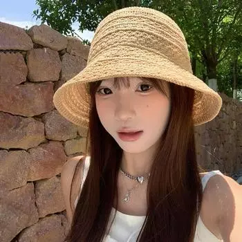 Women s Weaving Straw Cap Handmade Visor Bucket Hat Fashion Beach Sun hat Travel хаки