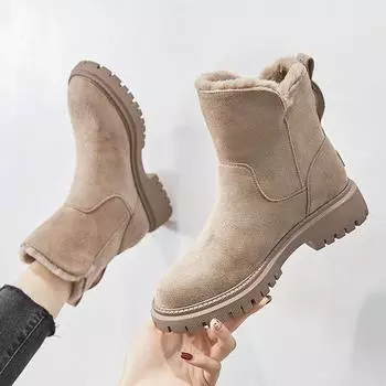 Women s winter cold-proof thickened fur one padded waterproof cozy warm lightweight hiking non-slip thick sole cushioning snow boots Martin boots 35