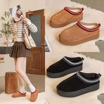 Women s Winter Ethnic-Style Fur Lined Leather Snow Boots with Thick Soles 35
