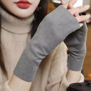 Women s Winter Self-heating Double-sided Gloves German Velvet Half-finger Thin Section Padded Open-finger Gloves Men s Typing Short Section верблюд