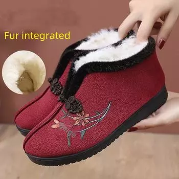 Women s Winter Thick Warm Cotton Non-Slip Flat Shoes for Middle-Aged and Elderly 40