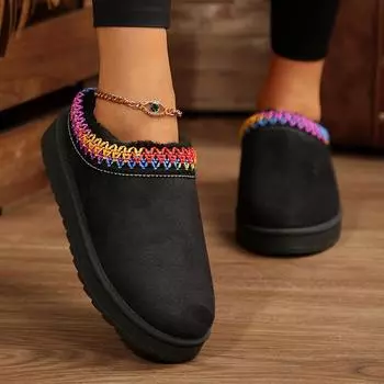 Women s Wool Slippers Warm Platform Wool Low-top Snow Boots Women Black Slippers Outdoor Anti-Slip Boots for Women Plus Size 44 36 чёрный
