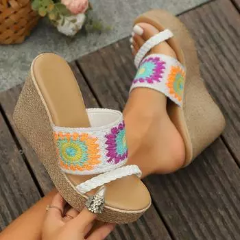 Women Sandals 2024 New Summer High Quality Sandals Women Fashion Platform Shoes for Women Large Size Casual Wedges Slippers 35 чёрный