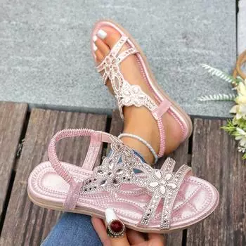 Women Sandals 2025 New Comfort Beach Sandals Women Summer with Elastic Ankle Strap Casual Bohemian Shoes Ladies Zapatos De Mujer 36