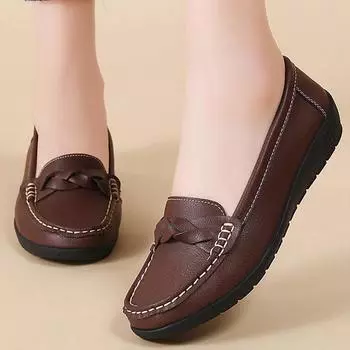 Women Shoes Soft Leather Loafer 2025 New Flats Slip On Casual Shoes Flat Shoes Women White Footwear 35 коричневый