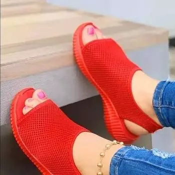 Women Shoes Summer 2024 Mesh Fish Platform Sandals Women s Closed Toe Wedge Shoes Ladies Light Casual Sandals Zapatillas Muje 36 красный
