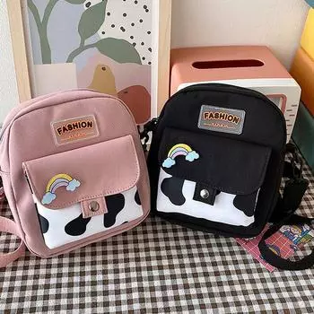 Women Simple Crossbody Money Bag Cute Casual Satchel Girls Shoulder Pouch Women Sweet Printed Cow Nylon Diagonal Cross Phone Bag розовый