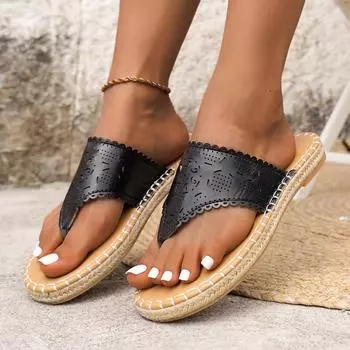 Women Slippers 2024 Summer New Flip-flops Fashionable Flat-soled Beach Slippers Large Size Designer Luxury Sandals Slides Women 36 чёрный