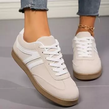 Women Sneakers 2024 Autumn New Luxury Flat Loafers Comfortable Lace-up Soft Female Sneakers Lightweight Outdoor Shoes for Women 39 бежевый