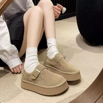 Women Sneakers All-Match Platform Round Toe Shoes for Women Shallow Mouth Casual Sneakers 2024 New Creepers Dress Retro Sneakers 35 коричневый