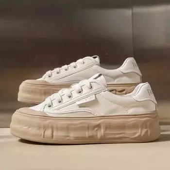 Women Sneakers White Solid 2024 Spring New Platform Shoes Style Casual All-match Fashion Lace-up Korean Version Shoes 35 белый