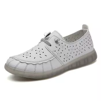 Women spring and summer new breathable casual comfortable walking light loafers fashion large size flat leather shoes 35