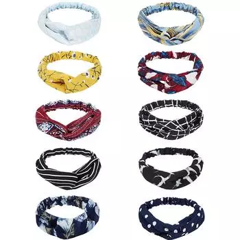 Women Stretchy Headband Prevent Slip Sweat Absorbing Retro Printed Twist Knotted Hair Band for