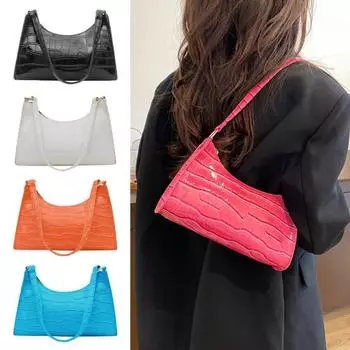 Women Textured Single Shoulder Bag Faux Leather Large Capacity Solid Color Casual белый