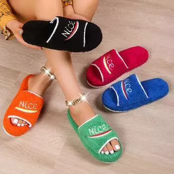 Women Thick Fluffy Faux Fur Slippers Soft Cotton Slippers Fashion Home Bedroom Warm Love Plush Slides Fashion Indoor Floater 36 чёрный