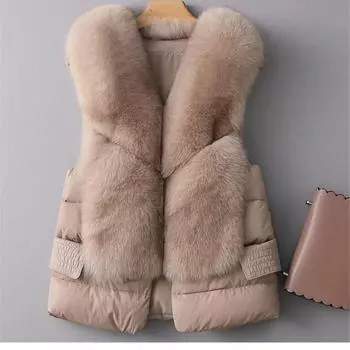 Women Vest Coat Autumn Short Jacket Iimitation Fox Fur Vest Winter OutCoat Waistcoat Sleeveless Coat 2XL