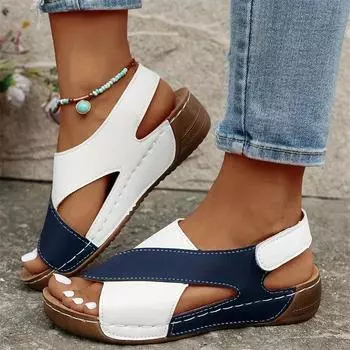 Women Wedge Sandals 2025 New Comfortable Non Slip Beach Shoes Woman Mix Color Leather Platform Roman Sandals Zapatos De Mujer 36