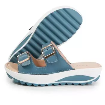 Women Wedge Sandals Belt Buckle Open Toe Vintage Anti-slip Casual Female Slippers Platform Shoes Ladies Loafers 2024 35 бежевый