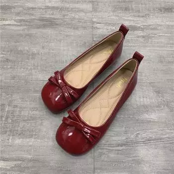 Women with skirt spring and autumn bow new flat red single shoes soft sole shallow mouth gourd flats shoes P694 35 бежевый