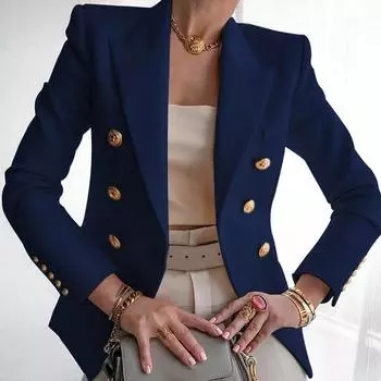 Womens Blazer Doublebreasted Coat Long Sleeve Lapel Formal Slim Jacket Outwear M