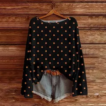 Womens Fall Sweaters Long Sleeve Print Tops Pullover Sweaters Loose Dressy Casual Basic Clothes L чёрный