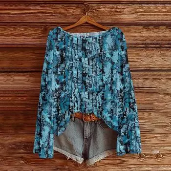 Womens Fall Sweaters Long Sleeve Print Tops Pullover Sweaters Loose Dressy Casual Basic Clothes L синий