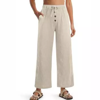 Womens Pants Wide Leg High Waisted Palazzo Pants Summer Flowy Beach Casual Trousers with Pockets L кофейный