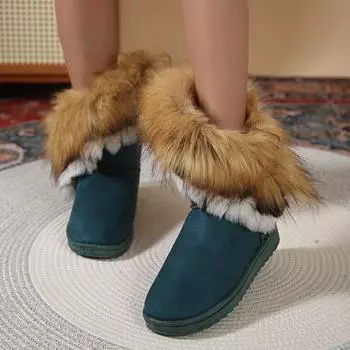 Womens Snow Boots Moon Half High Shoes For Women Round Toe Mid Calf Black Demi-season 39 Korean Style Promotion Y2k Goth Plush 36