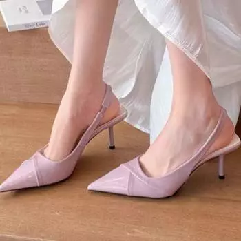 Womens Spring New Fashion Brand Designer Casual Pointed Toe Party Shoes PU Leather Daily Walking Shopping Ladies High Heels 35 светло-фиолетовый