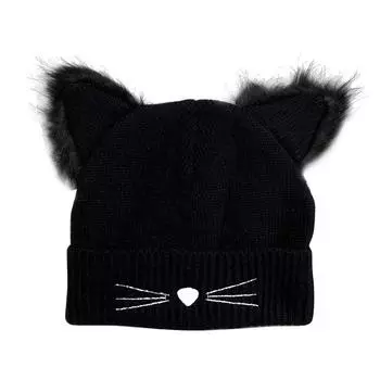 Womens Warm Winter Hat Wool Knitted Cat Ear Faux Mink Hat Skull Fur Pom Pom Womens Beanie Hat for Women B
