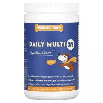 Wonder Paws, Daily Multi 21, жевательные конфеты Superhero, для собак, для всех возрастов, 60 мягких жевательных конфет, 7,41 унции (210 г)