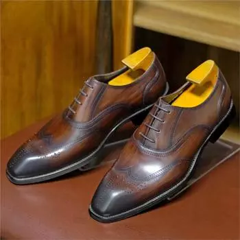 Wood grain Brogue square toe leather shoes men party loafer leather shoes for men wedding business shoes D596 38 коричневый
