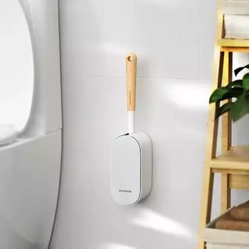 Wood Handle Toilet Brush with Holder Curved Design Angled Cleaning Brush WC Wall Mounted Toilet Brush Bathroom Accessories