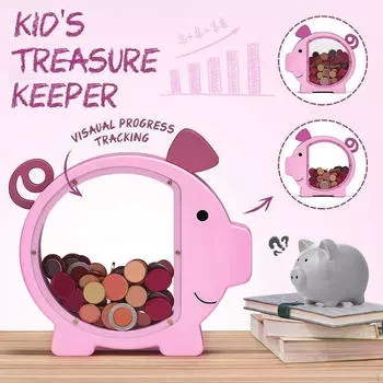 Wood Piggy Bank Money Saving Box Storage Container Transparent for Desktop Children s Day