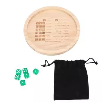 Wood Tray with 6 Dices Portable Classic Dice Rolling Tray Tabletop Games for Family Classroom Home
