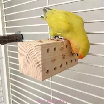 Wooden Block Bird Chewing Toy Bird Cage Foraging Puzzle Toy Birdcage Accessories Budgies Chewable Perch Toy Macaws Pecking Toy