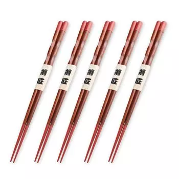 Wooden Carved Set of Current Model J-kitchens Chopsticks, Red, 5, 23cm,