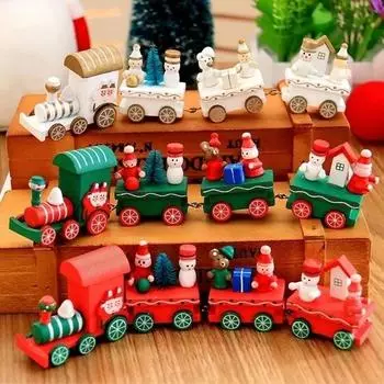 Wooden Christmas Small Train Xmas Ornaments Merry Christmas Decor for Home Happy New Year 2024 Creative Kids Naviidad Gifts Gift красный
