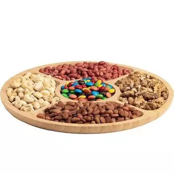 Wooden Divided Serving Trays Appetizer Tray 5 Dining Grids Snacks Bowls Round Serving Tray Serving Dishes Perfect For Parties CHINA