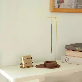 Wooden Incense Holder Upside Down Incense Holder with Brass Stand Incense Tray Ash Catcher for Tea Room Ornament Home Decoration