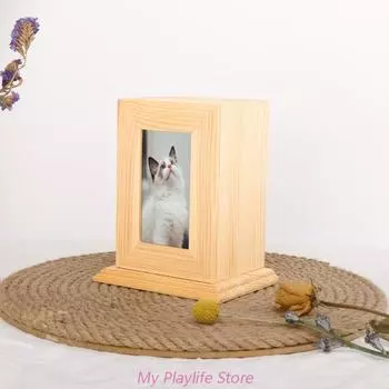 wooden Pet Urn with Picture Frame Loving Dog Remembrance Sympathy Dog or Cat Passed Away Photo Commemorate Ornaments коричневый
