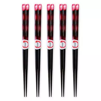 Wooden Tensuke Sakura Set of Current Model J-kitchens Chopsticks, Chopsticks, Vermilion, 5, 23.5cm,