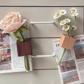 Wooden Test Tube Vase Refrigerator Magnet Hydroponic Plants Propagation Vase Planter Home Office коричневый