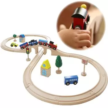 Wooden toy guide train rail set standard Figure 8 3 connection rail railroad wooden vehicle parts [24 pieces] set, patterns, boys, train, minicar,